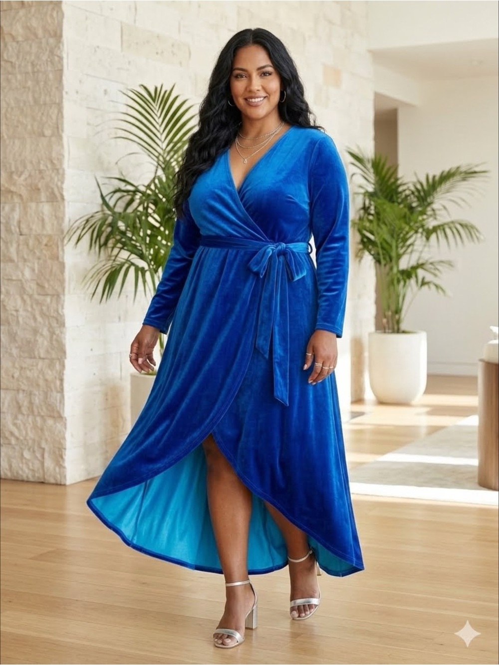ELOQUII Royal Blue Velvet True Wrap Dress High-Low Holiday Romantic Maxi 18